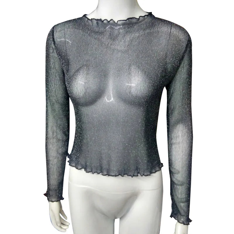 GlamShine: T-Shirt Transparente Brilhante Feminina