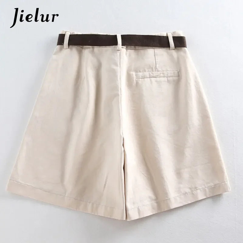 Jielur Chic: Shorts Casuais Femininos de Cintura Alta