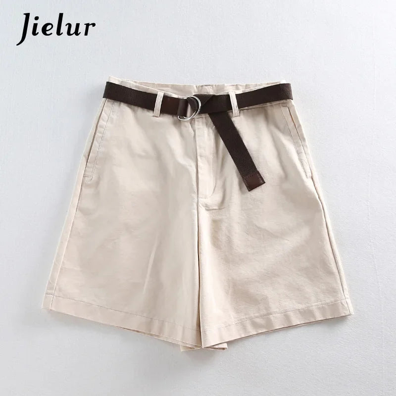 Jielur Chic: Shorts Casuais Femininos de Cintura Alta