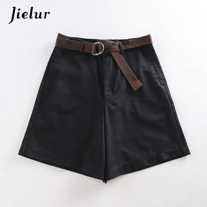 Jielur Chic: Shorts Casuais Femininos de Cintura Alta