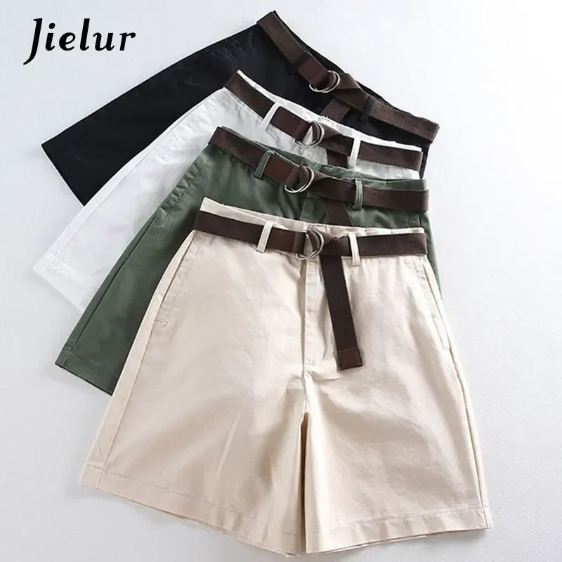 Jielur Chic: Shorts Casuais Femininos de Cintura Alta