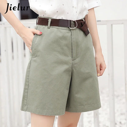 Jielur Chic: Shorts Casuais Femininos de Cintura Alta