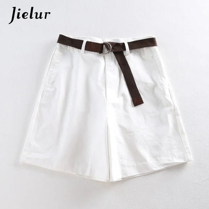 Jielur Chic: Shorts Casuais Femininos de Cintura Alta