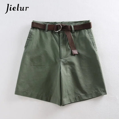 Jielur Chic: Shorts Casuais Femininos de Cintura Alta